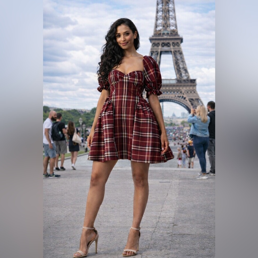 MAEVE Anthropologie 
Puff Mini Dress In Red